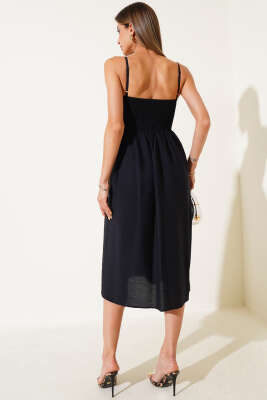 İnce Askılı Gipeli Elbise Siyah - Thumbnail