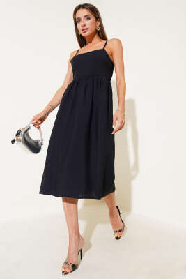 İnce Askılı Gipeli Elbise Siyah - Thumbnail