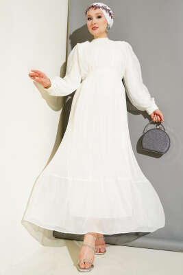 Pazarium - Janjan Piliseli Elbise Ekru