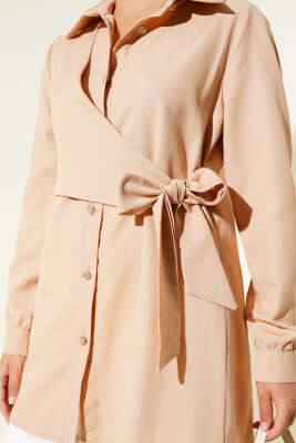 Düğmeli Yandan Bağlamalı Gömlek Camel - Thumbnail