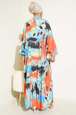 Patlı Desenli Elbise Mavi - Thumbnail