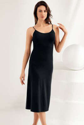 Pazarium - Şahinler İp Askılı Uzun İçlik Siyah