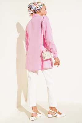 Düğmeli Yandan Bağlamalı Gömlek Pembe - Thumbnail