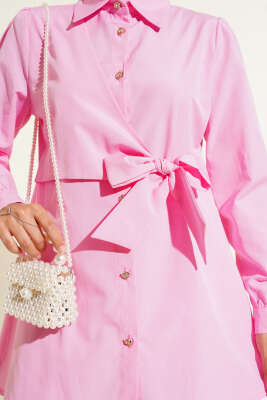 Düğmeli Yandan Bağlamalı Gömlek Pembe - Thumbnail