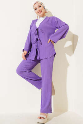Pazarium - Bürümcük Önü İp Bağcıklı İkili Takım Lila 