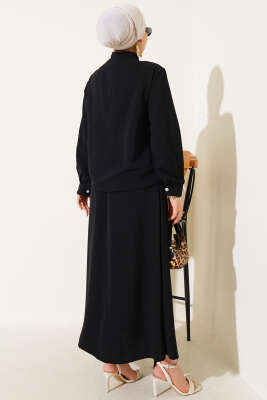 V Dikişli Etekli İkili Takım Siyah - Thumbnail