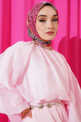 Çiçekli Karışık Desenli Eşarp Kırmızı - Thumbnail