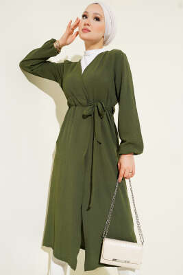 Pazarium - Ayrobin İçten Bağcıklı Hırka Haki