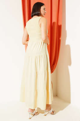 Kolsuz Gipeli Kat Elbise Sarı - Thumbnail