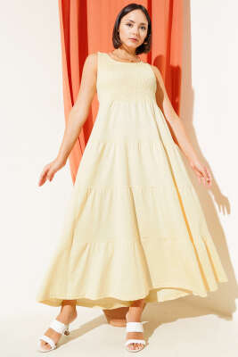 Kolsuz Gipeli Kat Elbise Sarı - Thumbnail