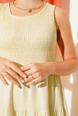 Kolsuz Gipeli Kat Elbise Sarı - Thumbnail