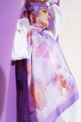 Pazarium - Meri Desenli Soft Şal Lila