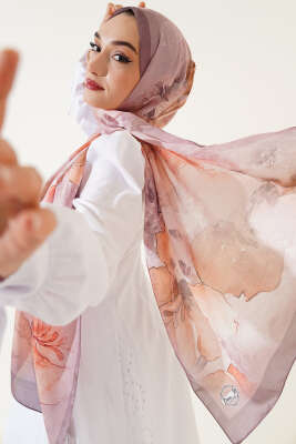 Pazarium - Meri Desenli Soft Şal Soft Kahve