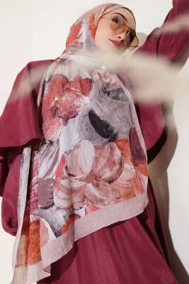 Pazarium - Ebruli Desenli Soft Kraş Şal Latte