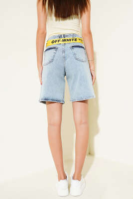 Basic Kısa Kot Pantolon Açık Kar - Thumbnail