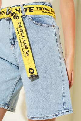 Basic Kısa Kot Pantolon Açık Kar - Thumbnail