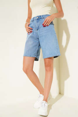 Basic Kısa Kot Pantolon Açık Mavi - Thumbnail