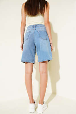 Basic Kısa Kot Pantolon Açık Mavi - Thumbnail