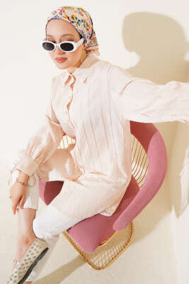 Pazarium - Manşet Bağcıklı Tunik Bej