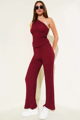 Tek Omuzlu İkili Takım Bordo - Thumbnail