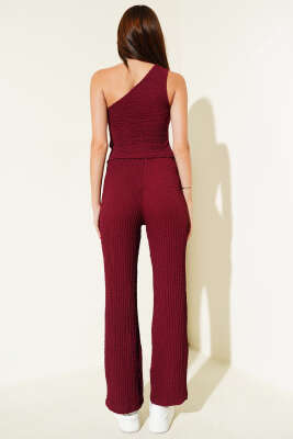 Tek Omuzlu İkili Takım Bordo - Thumbnail