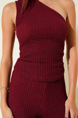 Tek Omuzlu İkili Takım Bordo - Thumbnail