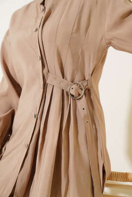 Yan Kemerli Düğmeli İkili Takım Vizon - Thumbnail