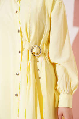 Yan Kemerli Düğmeli İkili Takım Sarı - Thumbnail