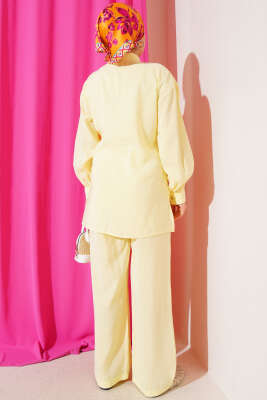 Yan Kemerli Düğmeli İkili Takım Sarı - Thumbnail