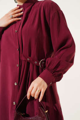 Yan Kemerli Düğmeli İkili Takım Bordo - Thumbnail