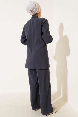 Yan Kemerli Düğmeli İkili Takım Füme - Thumbnail