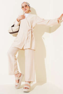 Pazarium - İçten Bağlamalı Basic İkili Takım Bej