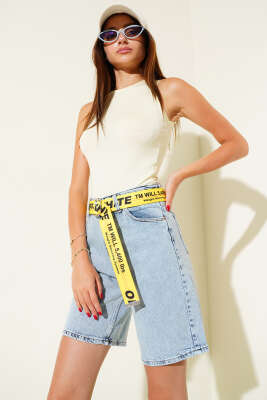 Basic Kısa Kot Pantolon Açık Kar - Thumbnail