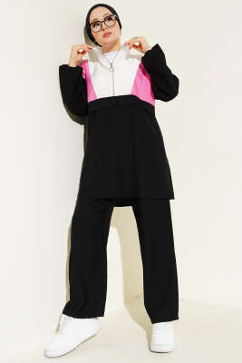 Pazarium - Garnili Yarım fermuarlı İkili Takım Pembe