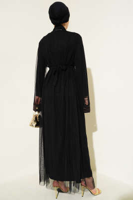 Ayna Taşlı Abaya Siyah - Thumbnail