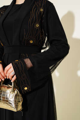 Ayna Taşlı Abaya Siyah - Thumbnail