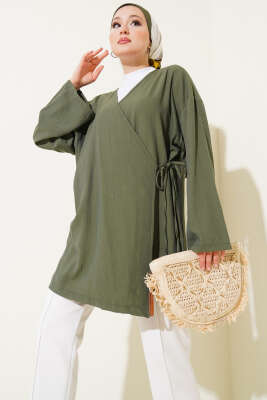 Pazarium - İp Bağlamalı Kimono Haki