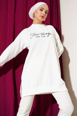 Pazarium - Something Baskılı İki İp Tunik Beyaz
