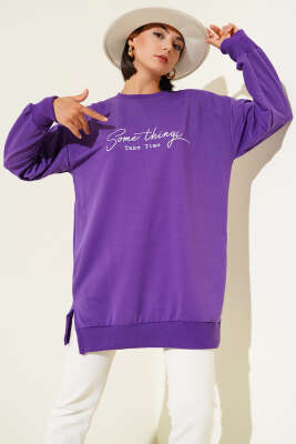 Pazarium - Something Baskılı İki İp Tunik Lila