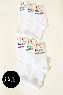 Kadın 6'lı Düz Kolej Çorap Beyaz - Thumbnail