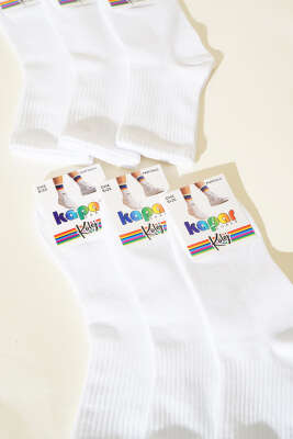 Kadın 6'lı Düz Kolej Çorap Beyaz - Thumbnail