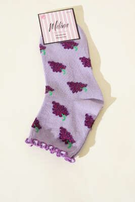 Pazarium - Kadın Meyve Figürlü Soket Çorap Lila
