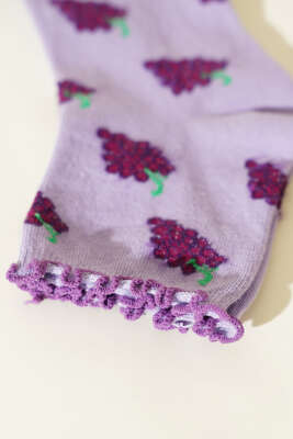 Kadın Meyve Figürlü Soket Çorap Lila - Thumbnail