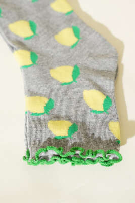 Kadın Meyve Figürlü Soket Çorap Gri - Thumbnail