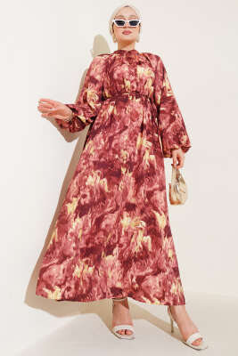 Ebruli Desenli Elbise Kiremit - Thumbnail