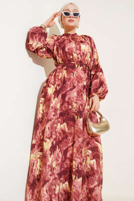 Ebruli Desenli Elbise Kiremit - Thumbnail