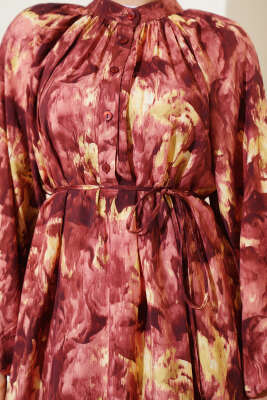 Ebruli Desenli Elbise Kiremit - Thumbnail