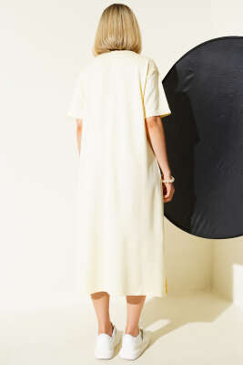 Serpme Taşlı Midi Elbise Sarı - Thumbnail