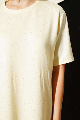 Serpme Taşlı Midi Elbise Sarı - Thumbnail