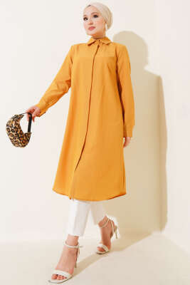 Pazarium - Uzun Model Klasik Yaka Tunik Hardal